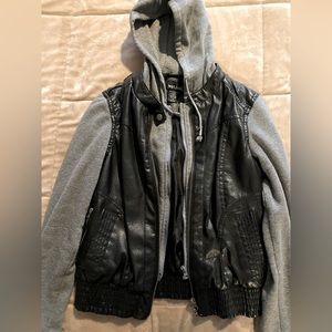 Leather hooded jacket